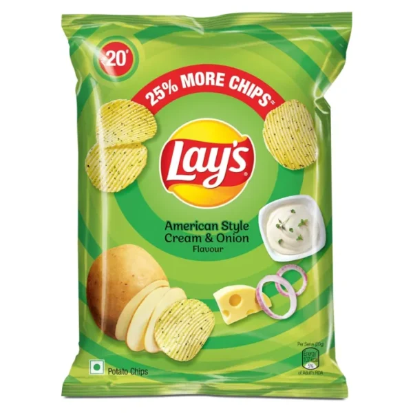 Lay's Potato Chips 50g/52g, American Style Cream & Onion Flavour, Crunchy Chips & Snacks (weight may vary) (FROM INDIA) SAM